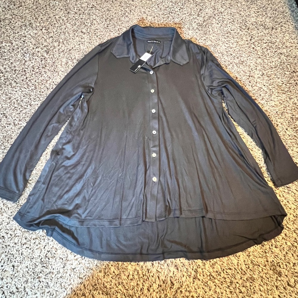 Nally & Millie Black High-Low Button Down Tunic Top N142025 Made in USA L/XL NEW